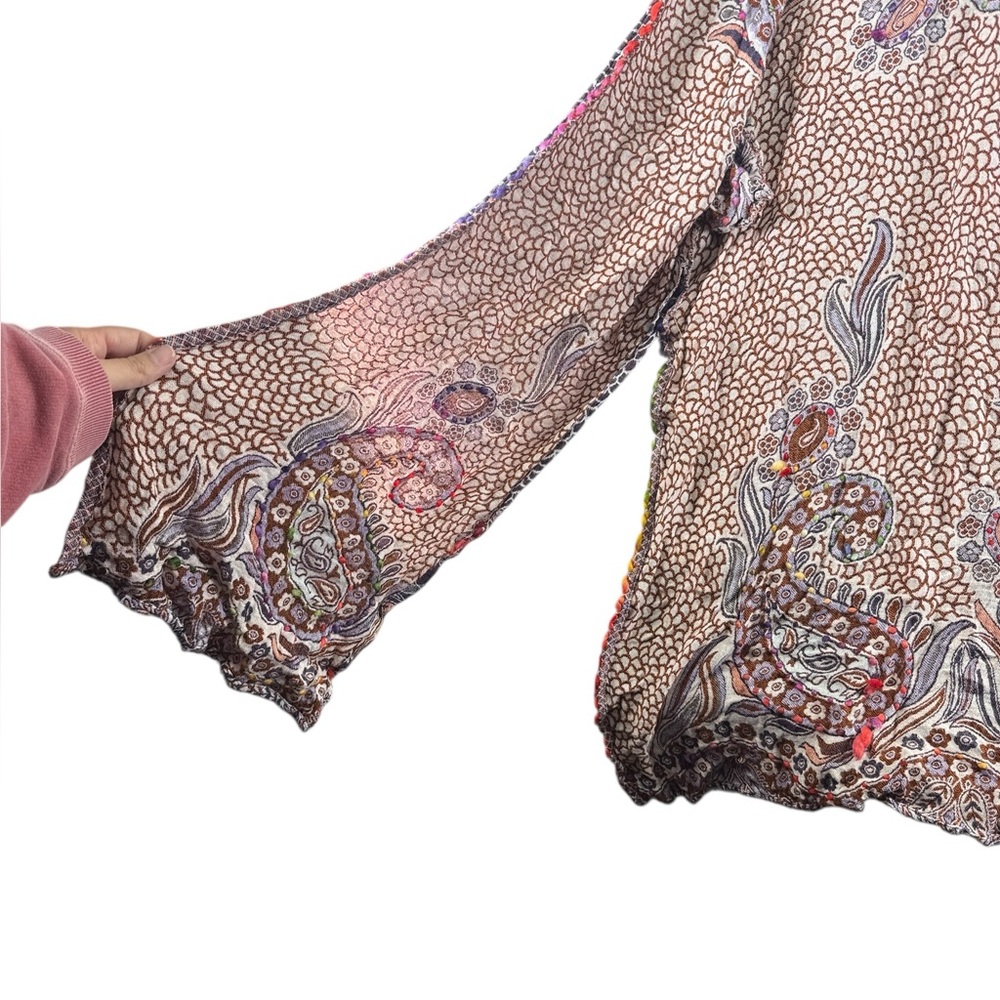 Raj Paisley Embroider Whimsy Womens OS Short Sleeve Duster Topper Cardigan Boho - Picture 5 of 14